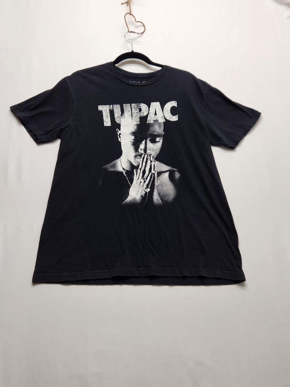 ⭐️2PAC Tupac Shakur Graphic Tee Vintage Style Distressed Rap T-Shirt Large Black